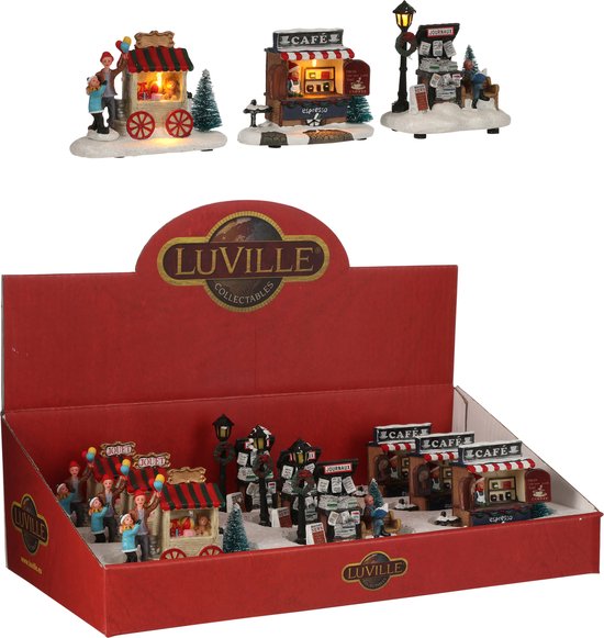 Luville Collectables Christmas stall French Journeaux Jouets Café 3 assorted battery operated display - l13,5xw6,5xh10cm