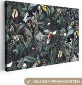 Toile Peinture Fleurs - Toucan - Feuilles - 30x20 cm - Décoration murale