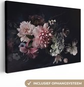 Canvas Schilderij Bloemen - Vintage - Pastel - Roze - Wit - 30x20 cm - Wanddecoratie