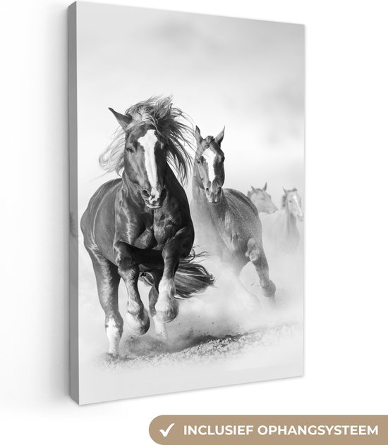 Canvas Schilderij Paarden - Dieren - Illustratie - 60x90 cm - Wanddecoratie