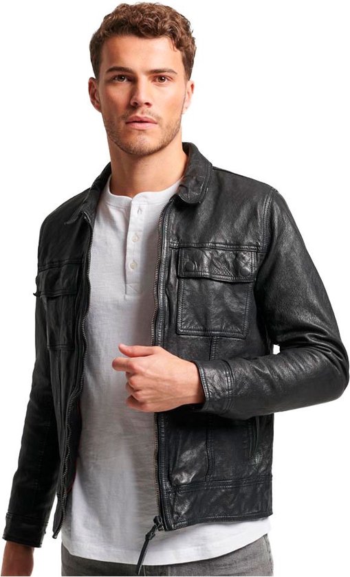 ジャケット・アウター Superdry Men's Seventies Leather Jacket mens Seventies Leather Jacket in Black | Superdry US