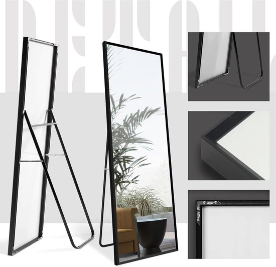 EXYGLO 14x47 Inch Zwarte Volledige Lengte Spiegels met Aluminium Frame 120x35cm Grote Body Spiegel Wandmontage voor Slaapkamer Badkamer Hal Woonkamer Kast, Explosiebestendig