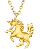 Joy|S - Zilveren eenhoorn paard hanger met ketting - 39 cm met extra oogje op 36 cm - 14k goudplating - voor kinderen