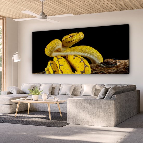 Tableau Peinture Serpent - Branche - Jaune - 160x80 cm - Décoration murale