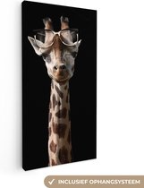 Canvas Schilderij Giraffe - Bril - Zwart - 40x80 cm - Wanddecoratie
