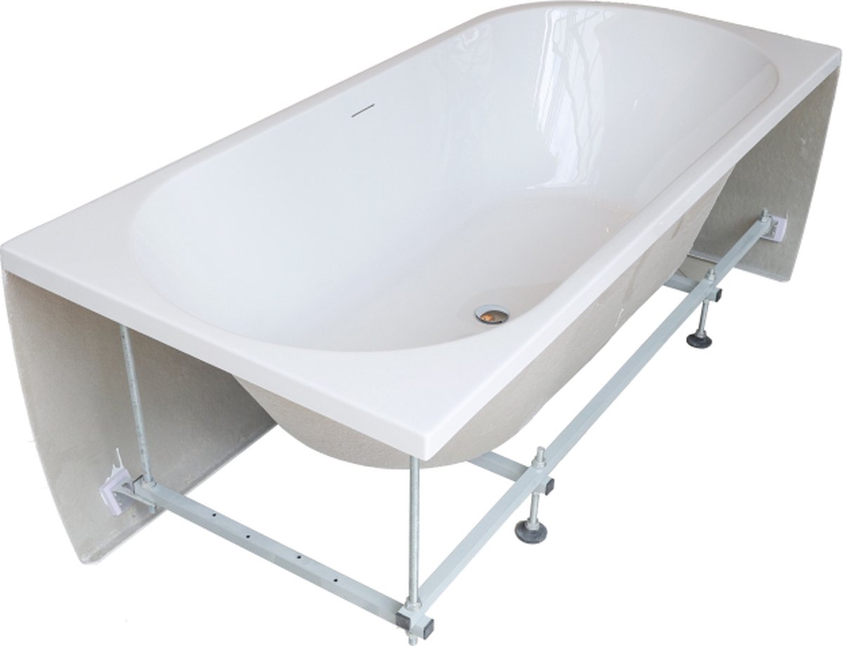 Saqu Line vrijstaand bad 2-persoons 180x80cm glans wit acryl incl. afvoer met overloop wit