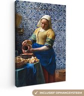 Canvas Schilderij Melkmeisje - Delfts Blauw - Vermeer - Schilderij - Oude meesters - 20x30 cm - Wanddecoratie