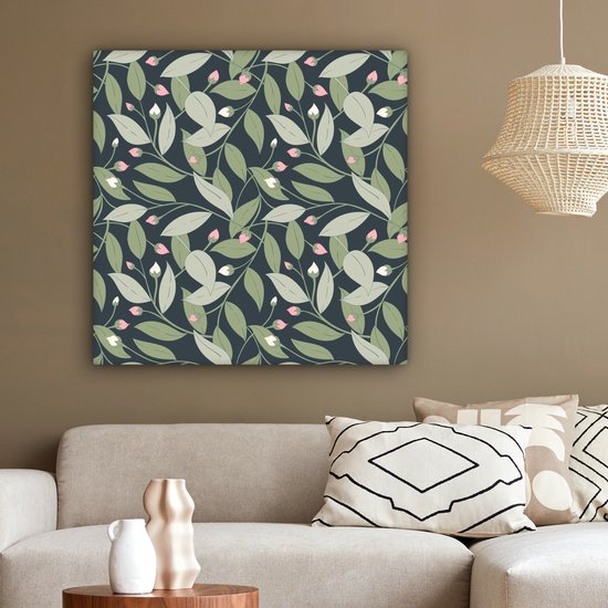 Tableau sur toile Fleurs - Feuilles - Motifs - 90x90 cm - Décoration murale