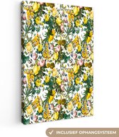 Toile Peinture Fleurs - Roses - Jaune - 60x90 cm - Décoration murale