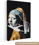 Oude Meesters Canvas - 20x30 - Canvas Schilderij - Meisje met de parel - Goud - Zwart - Wit