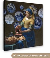 Oude Meesters Canvas - 20x20 - Canvas Schilderij - Melkmeisje - Meisje met de parel - Vermeer