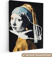 Oude Meesters Canvas - 30x40 - Canvas Schilderij - Meisje met de parel - Goud - Zwart - Wit