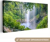 Canvas Schilderij Jungle - Regenwoud - Water - Waterval - Planten - 40x20 cm - Wanddecoratie