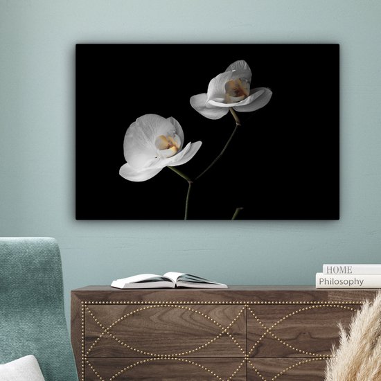 Tableau sur toile Orchidée - Fleurs - Zwart - Wit - Nature morte - 60x40 cm - Décoration murale