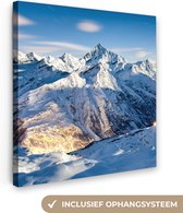 Canvas Schilderij Alpen - Berg - Sneeuw - 90x90 cm - Wanddecoratie