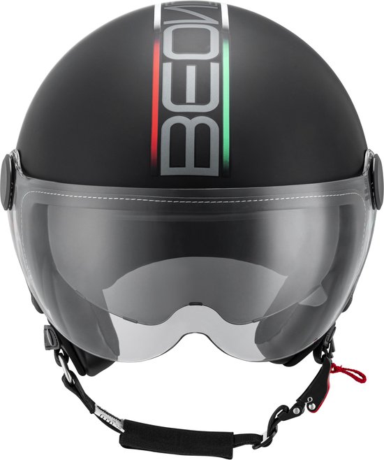 BEON B120 Lifestyle - Jethelm met vizier - XXL - Geschikt als Scooter Helm, Brommer Helm, Snorfiets Helm, Scooter Helm & Jethelm Motor - Retro Helm - Mat Zwart - Retro Scooterhelmen voor Vrouwen & Mannen