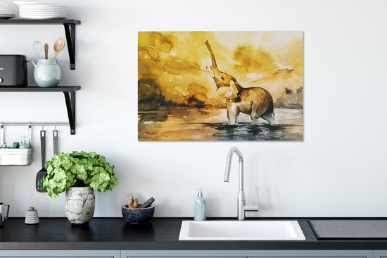 Tableau Toile Éléphant - Aquarelle - Water - 90x60 cm - Décoration murale
