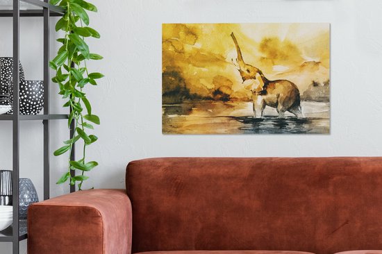 Tableau Toile Éléphant - Aquarelle - Water - 90x60 cm - Décoration murale