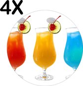 BWK Flexibele Ronde Placemat - Gekleurde Cocktails - Set van 4 Placemats - 50x50 cm - PVC Doek - Afneembaar