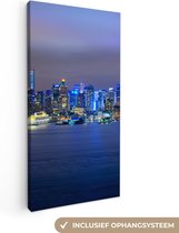 Canvas Schilderij New York - Skyline - Nacht - 20x40 cm - Wanddecoratie