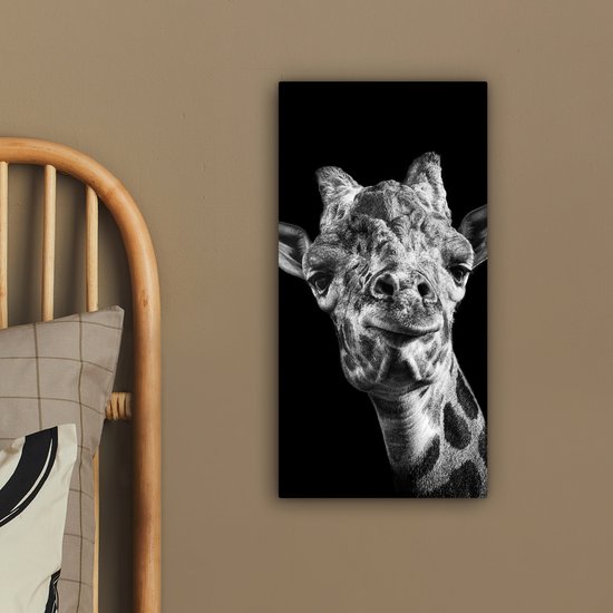 Peinture sur toile Girafe - Animal - Zwart - Wit - 20x40 cm - Décoration murale