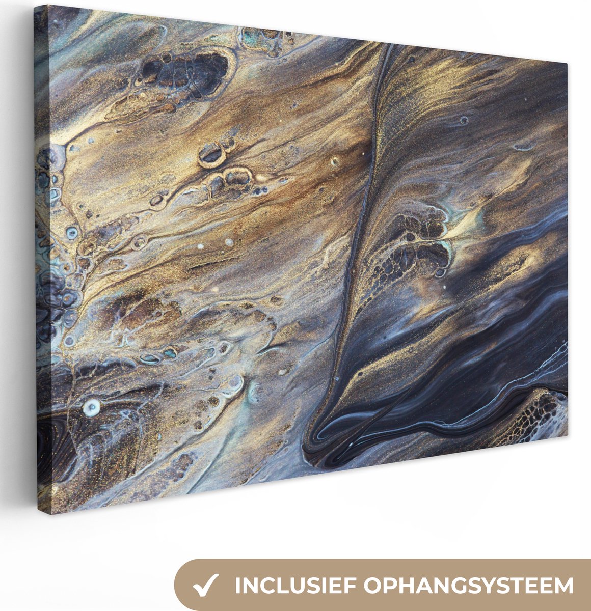 Canvas Schilderij Marmer - Goud - Waterverf - Textuur - Marmerlook - 90x60 cm - Wanddecoratie
