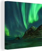 Canvas Schilderij IJsland - Noorderlicht - Sterrenhemel - 20x20 cm - Wanddecoratie