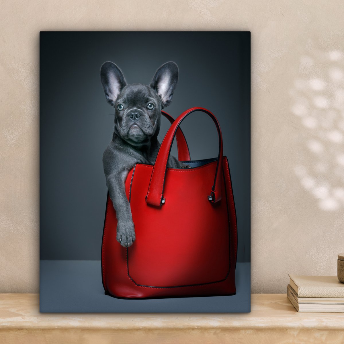 Bouledogue drôle en toile de sac à main rouge 30x40 cm petit