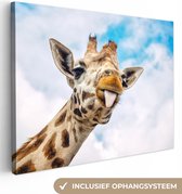 Une drôle de girafe tire sa langue sur toile 80x60 cm - Tirage photo sur toile (Décoration murale salon / chambre)