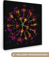 Canvas Schilderij Bloemen - Oranje - Roze - Zwart - 20x20 cm - Wanddecoratie