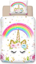 Kleurplaat Mooie Regenboog en Schattige Eenhoorn | Gratis Kleurplaten