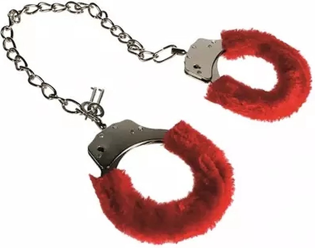Goedkoopste Enkelboeien rood van metaal - rode pluche -incl 2 sleutels - discrete verzending