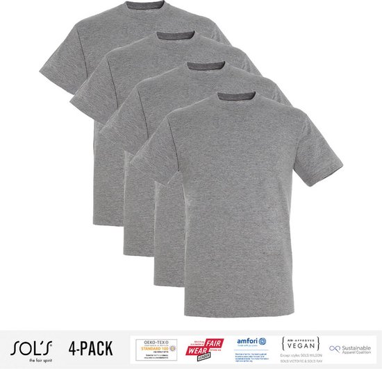4 Pack Sol's Heren T-Shirt 100% biologisch katoen Ronde hals Grg