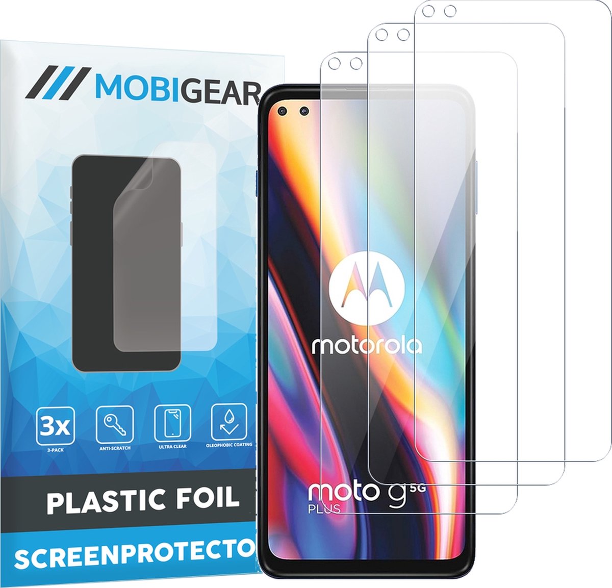 Mobigear Screenprotector geschikt voor Motorola Moto G 5G Plus | Mobigear Screenprotector Folie - Case Friendly (3-Pack)
