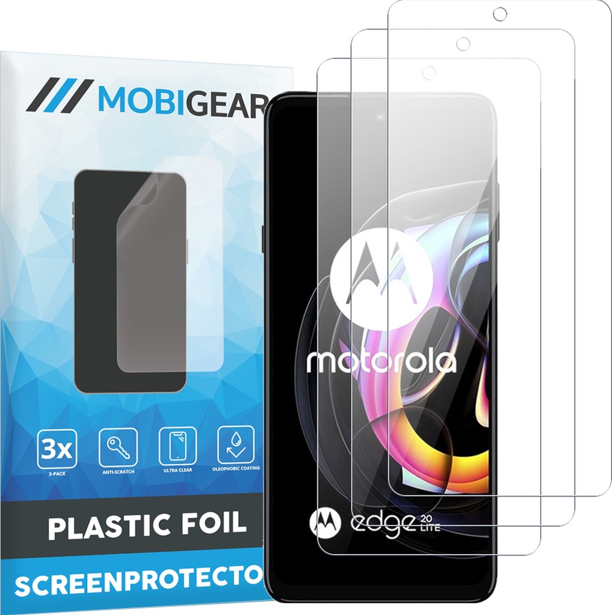 Mobigear Screenprotector geschikt voor Motorola Edge 20 Lite | Mobigear Screenprotector Folie - Case Friendly (3-Pack)