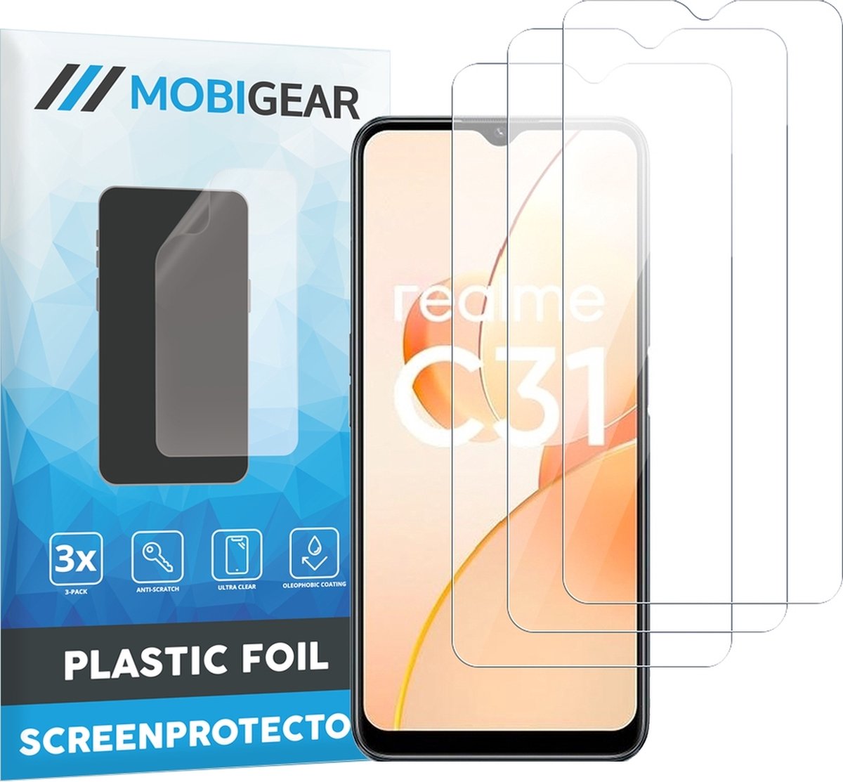 Mobigear Screenprotector geschikt voor Realme C31 | Mobigear Screenprotector Folie - Case Friendly (3-Pack)
