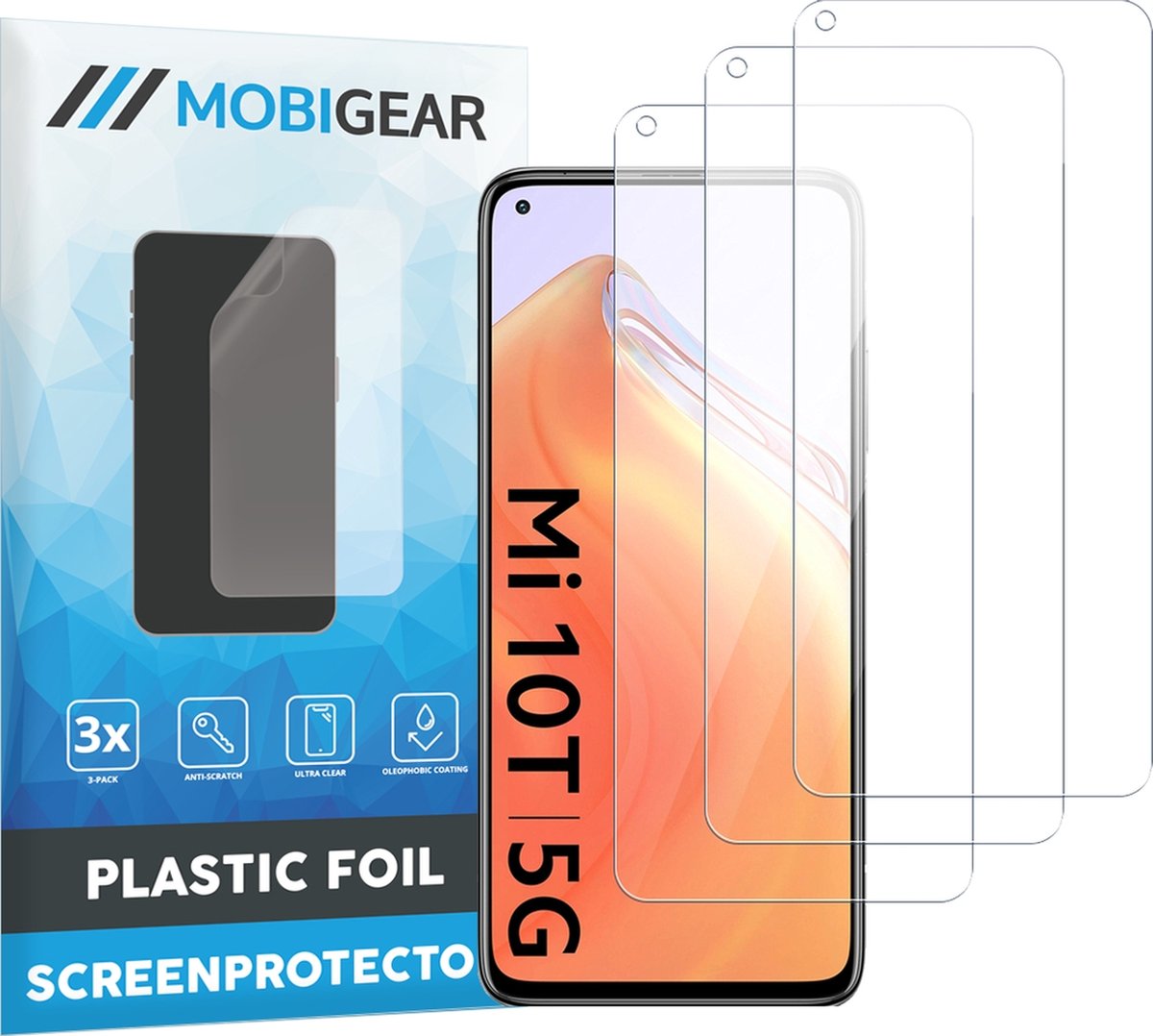 Mobigear Screenprotector geschikt voor Xiaomi Mi 10T | Mobigear Screenprotector Folie - Case Friendly (3-Pack)