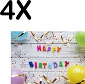 BWK Textiele Placemat - Happy Birthday met Slingers en Balonnen - Set van 4 Placemats - 40x30 cm - Polyester Stof - Afneembaar
