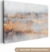 Canvas schilderij 150x100 cm - Wanddecoratie Mist - Goud - Abstract - Muurdecoratie woonkamer - Slaapkamer decoratie - Kamer accessoires - Schilderijen