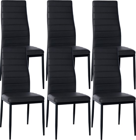 CLP Mayfair Set van 6 eetkamerstoelen - Zonder armleuning - Fauteuil - Metalen onderstel - zwart Kunstleer