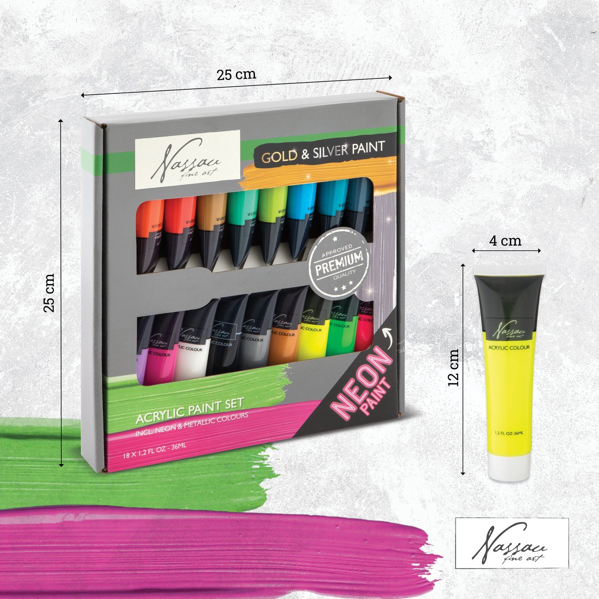 Acrylverf Set 18pcs - Hobbyverf - Basiskleuren - Neon Verf - Metallic Verf - Acrylverf Tubes - 36ml per tube - Schilderen voor kinderen en volwassenen - Acrylverf goud — afbeelding 7