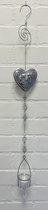 Deco theelichthouder "hart"met metalen ketting - Hart+vogel - zilveren ketting - lengte 100 cm - exclusief theelicht - Woondecoratie - Theelichthouder - Woonaccessoires