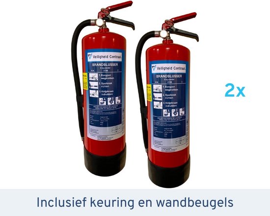 2 stuks - poederblusser 6 kilo - Geleverd met keuring en wandbeugels