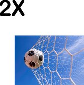 BWK Textiele Placemat - Voetbal in het Net van het Goal - Set van 2 Placemats - 35x25 cm - Polyester Stof - Afneembaar