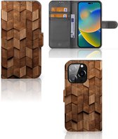 Book Style Case geschikt voor iPhone 14 Pro Wooden Cubes