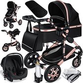 Bol.com Kinderwagen 3 in 1 - Babywagen 3 in 1 - Wandelwagen - Kinderwagen 3 in 1 Incl Autostoel - Zwart aanbieding