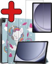 Hoes Geschikt voor Samsung Galaxy Tab A9 Hoes Book Case Hoesje Trifold Cover Met Screenprotector - Hoesje Geschikt voor Samsung Tab A9 Hoesje Bookcase - Eenhoorn
