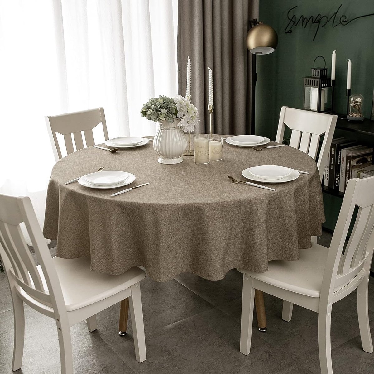 Rond PVC tafelkleed vlekbestendig en gemakkelijk schoon te maken beige 120 cm diameter