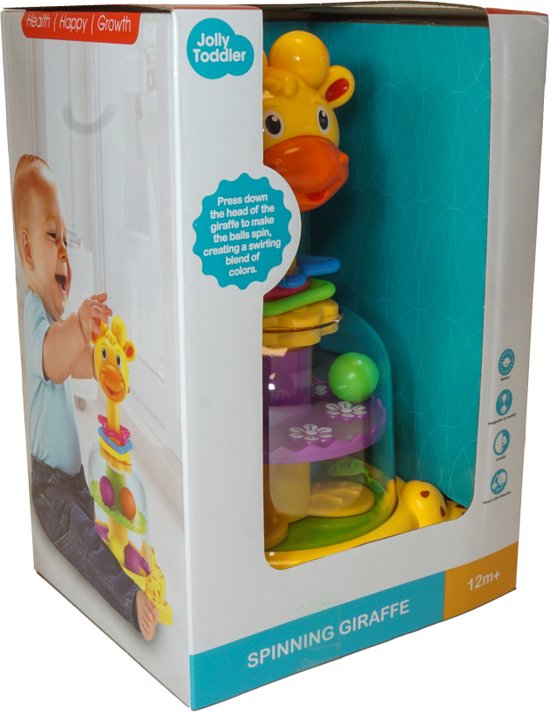 JollyToddler - Rotating Giraffe - Draaiende Giraf - Peuters - Baby - Draaiende Ballen - Kinderspeelgoed - Dieren - Kleuren - Geel van Jollytoddler — afbeelding 3