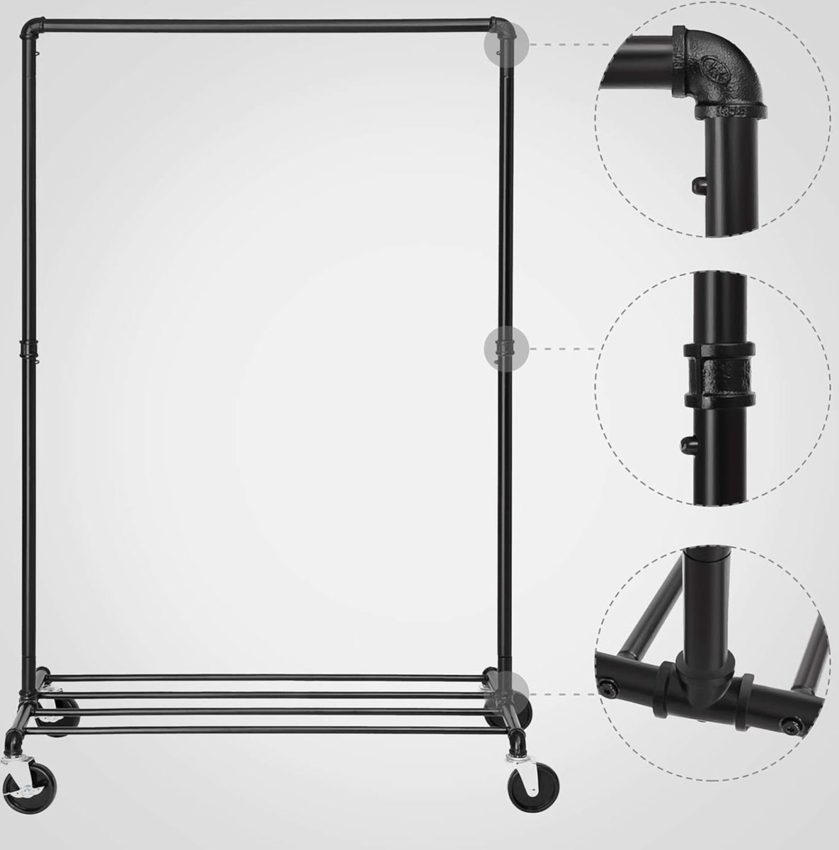 ESynic Lot 2 Tringles à Vêtements Industrielles 60cm - Charge 25kg - Portant Mural Amovible